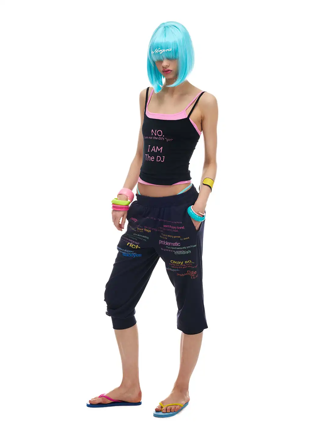 NORGIRA | Black And Pink Slogan Real Two-Piece Layered Cami Top