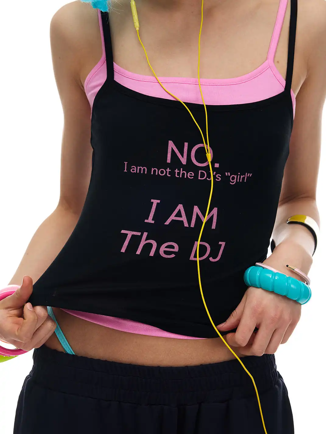 NORGIRA | Black And Pink Slogan Real Two-Piece Layered Cami Top