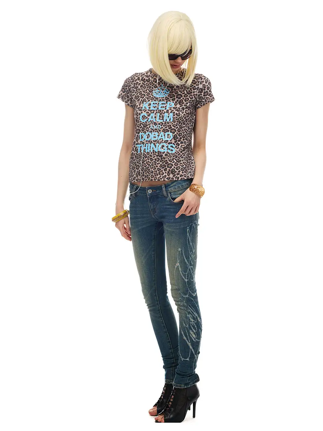 NORGIRA | Distressed Script Low-Waist Jeans