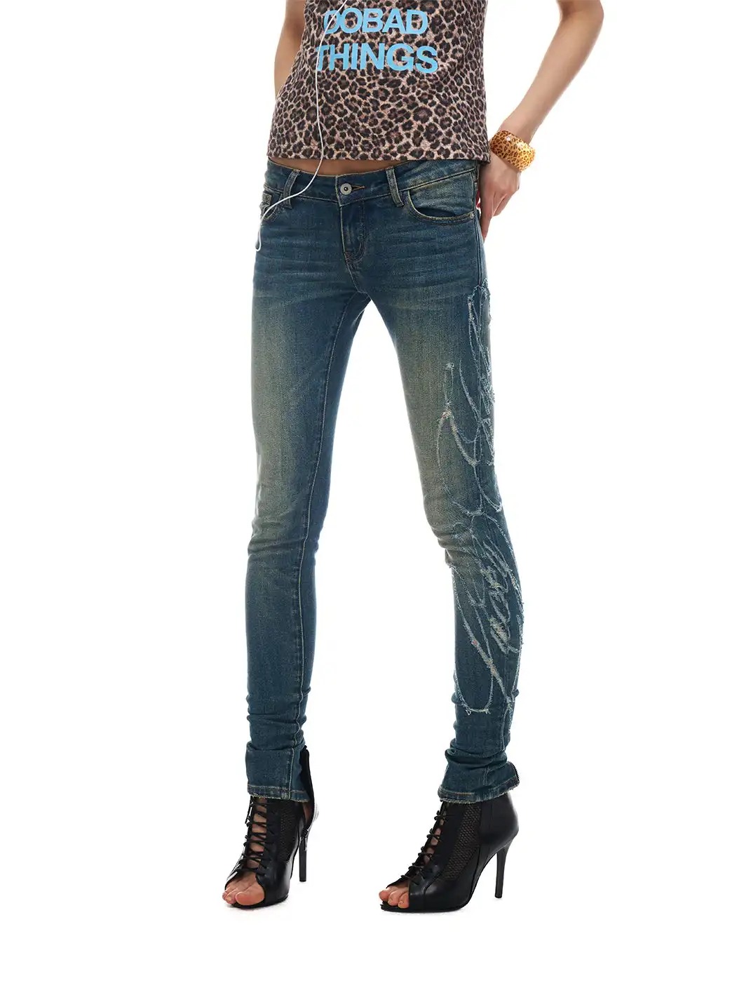 NORGIRA | Distressed Script Low-Waist Jeans