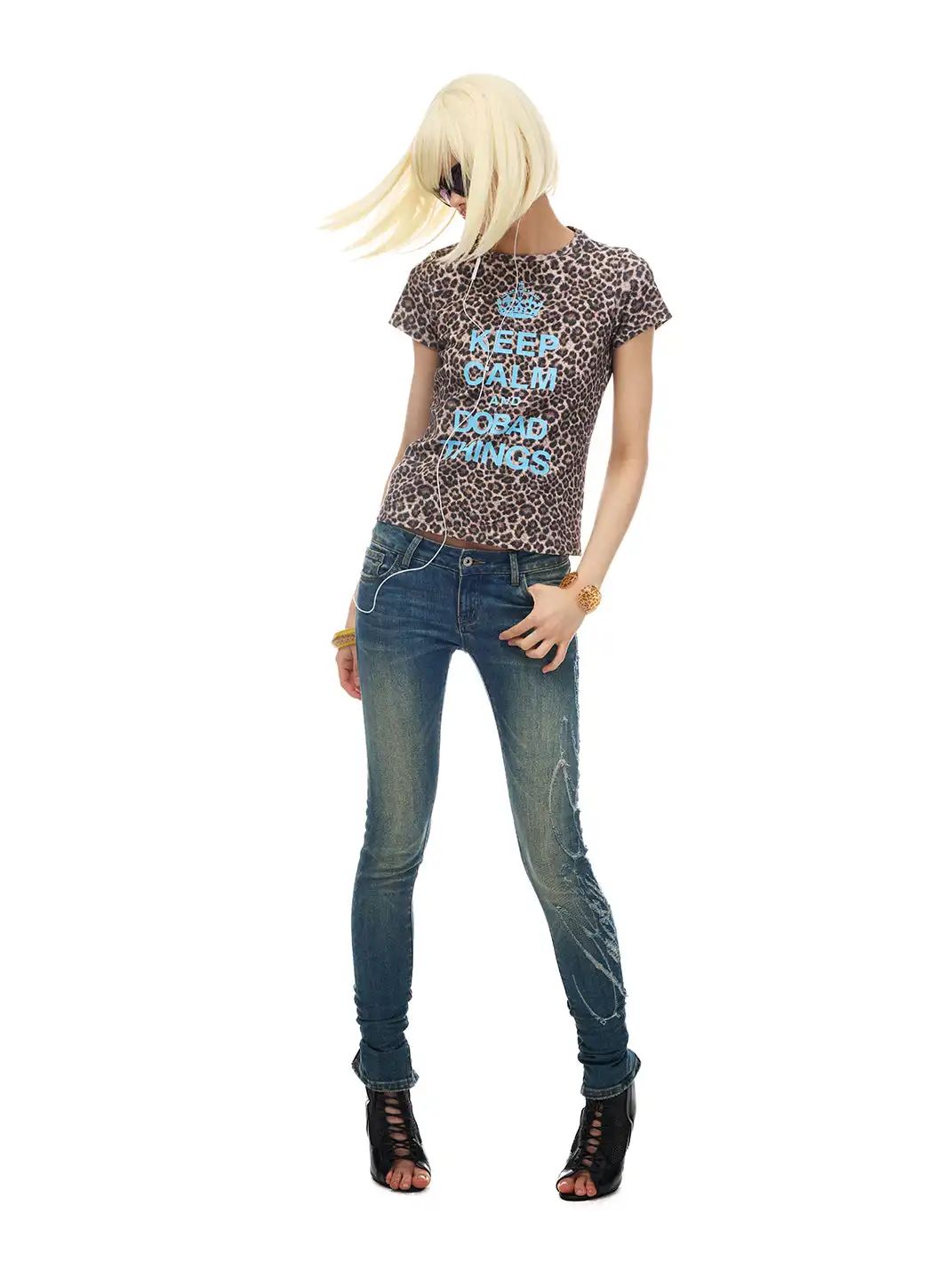 NORGIRA | Distressed Script Low-Waist Jeans
