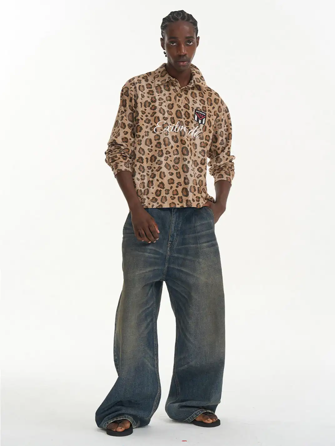 BLINDNOPLAN | Leopard Print Polo Long Sleeve T-Shirt