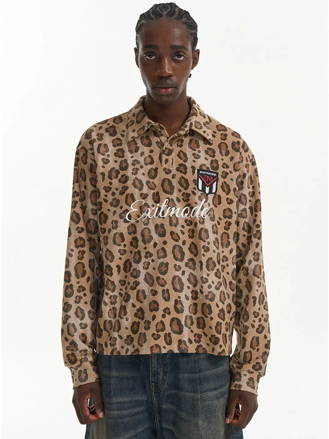 BLINDNOPLAN | Leopard Print Polo Long Sleeve T-Shirt