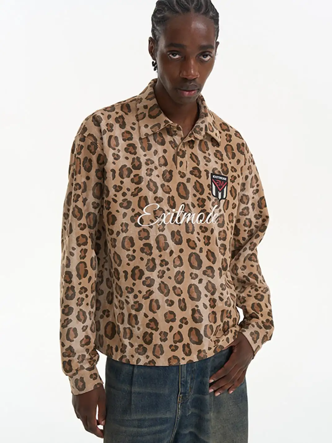 BLINDNOPLAN | Leopard Print Polo Long Sleeve T-Shirt