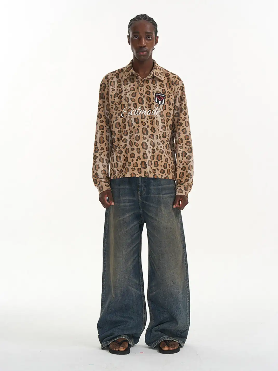 BLINDNOPLAN | Leopard Print Polo Long Sleeve T-Shirt