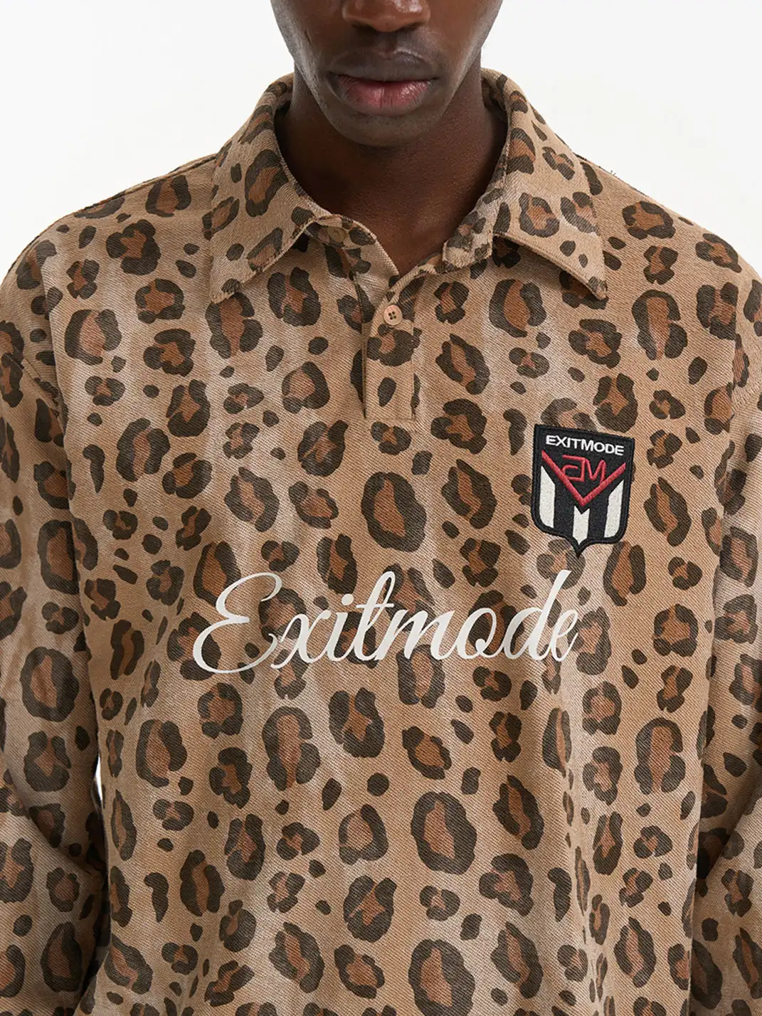 BLINDNOPLAN | Leopard Print Polo Long Sleeve T-Shirt