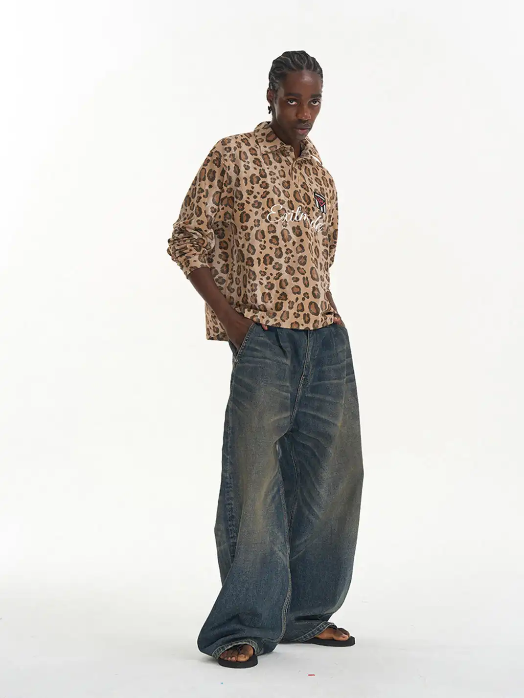 BLINDNOPLAN | Leopard Print Polo Long Sleeve T-Shirt