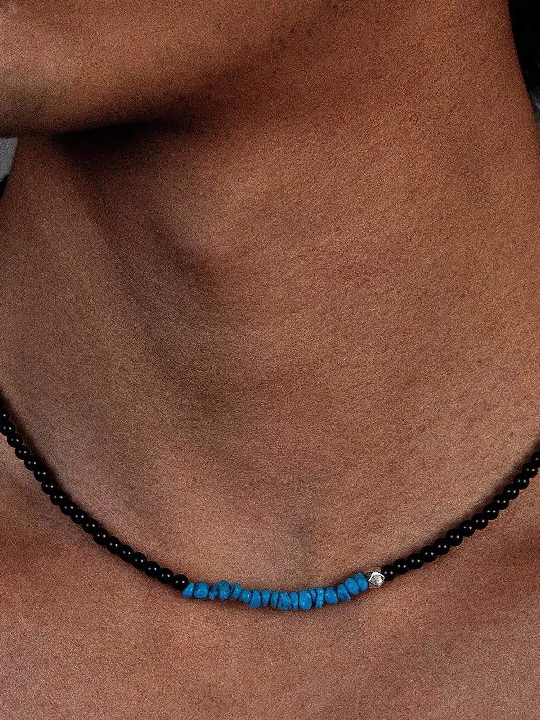 FLUT | Silver Black Onyx Turquoise Beaded Necklace