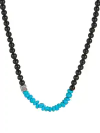 FLUT | Silver Black Onyx Turquoise Beaded Necklace