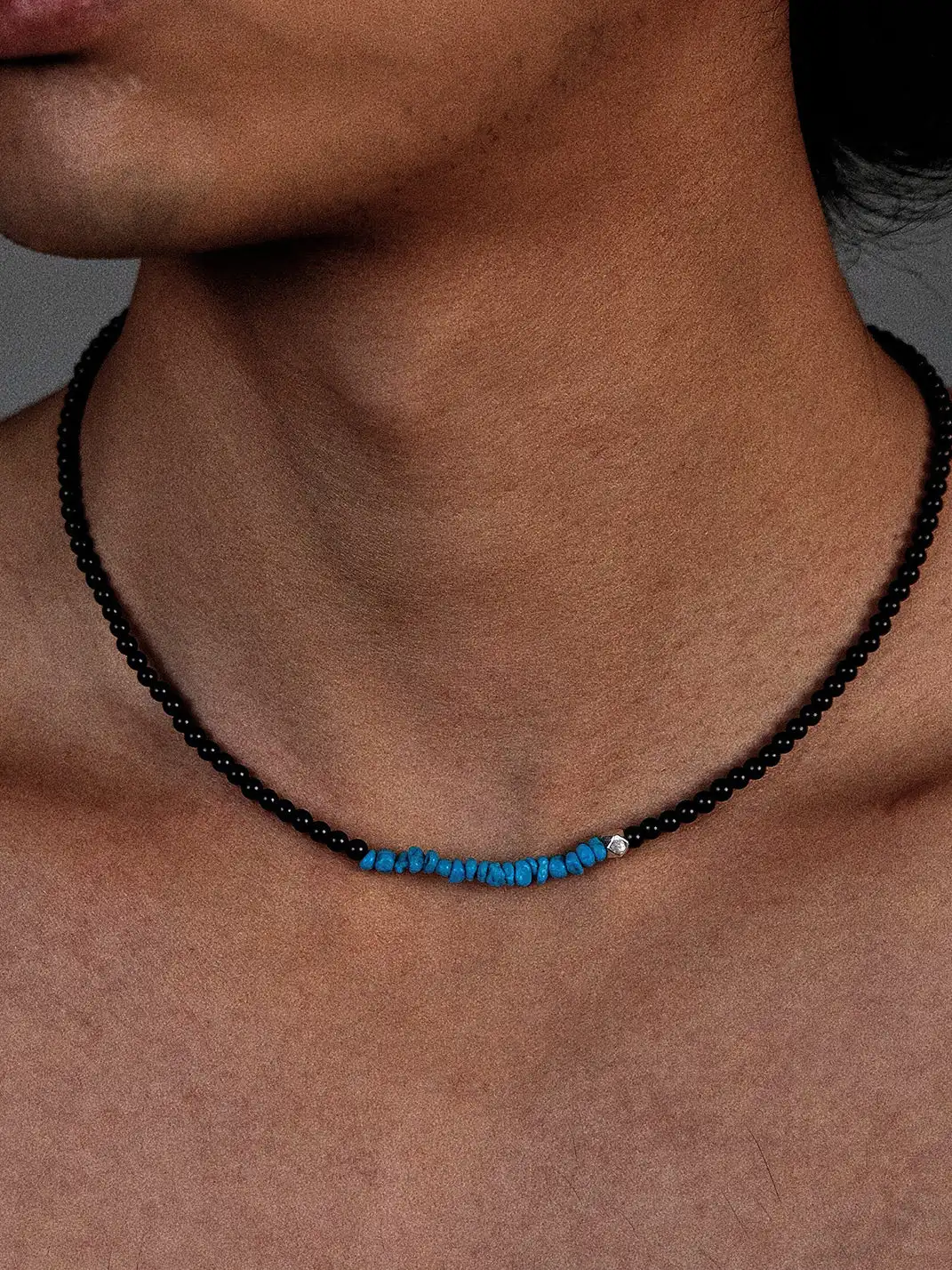 FLUT | Silver Black Onyx Turquoise Beaded Necklace