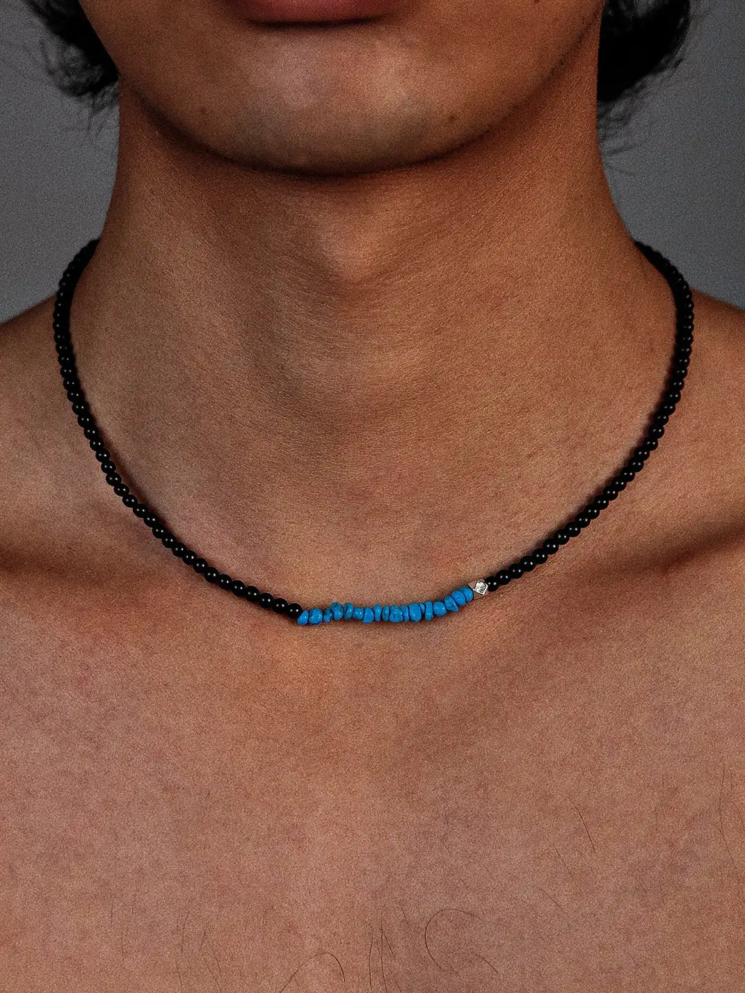 FLUT | Silver Black Onyx Turquoise Beaded Necklace