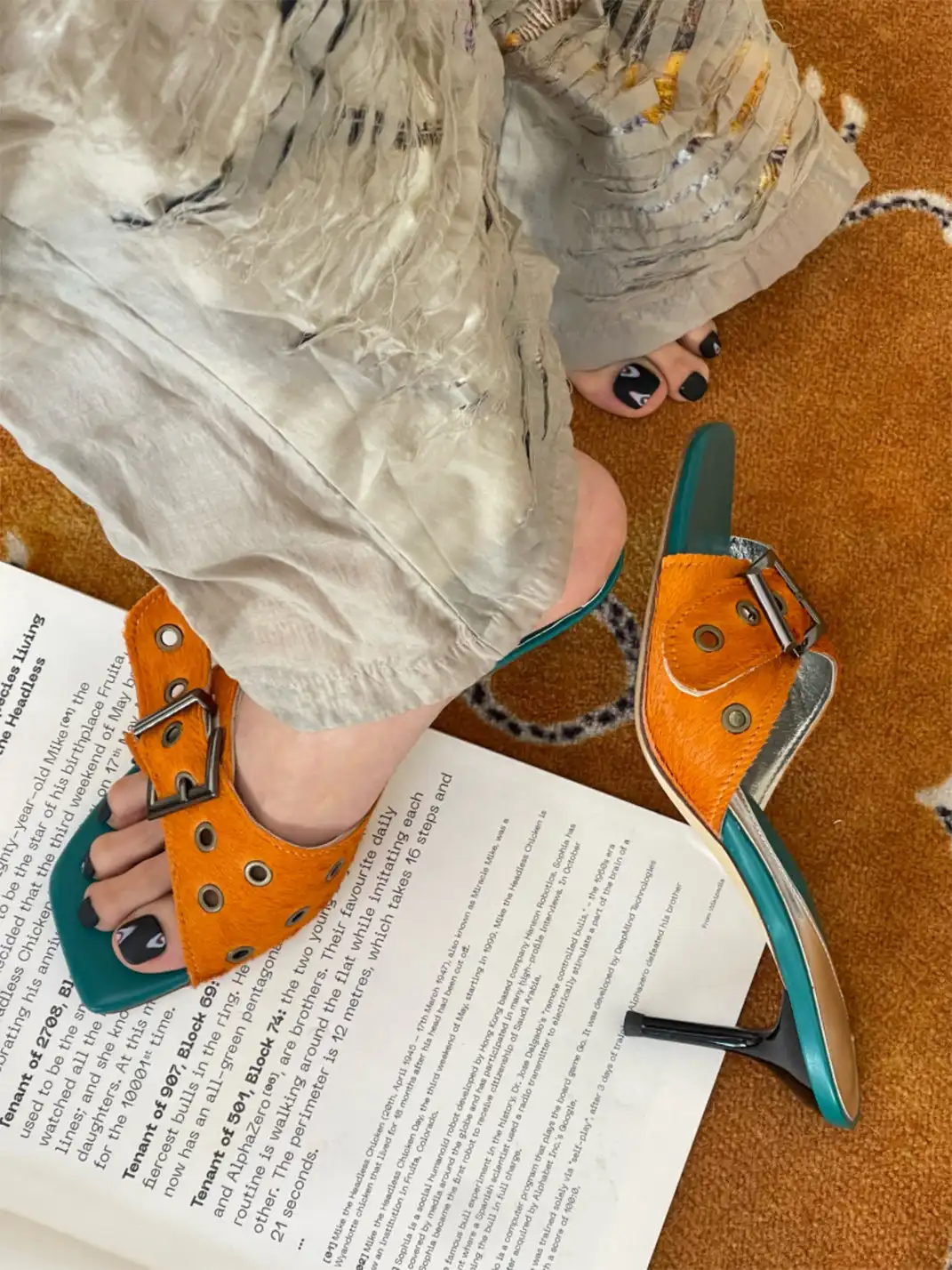 Inthemirror | Square Toe One-Strap Heel Slippers