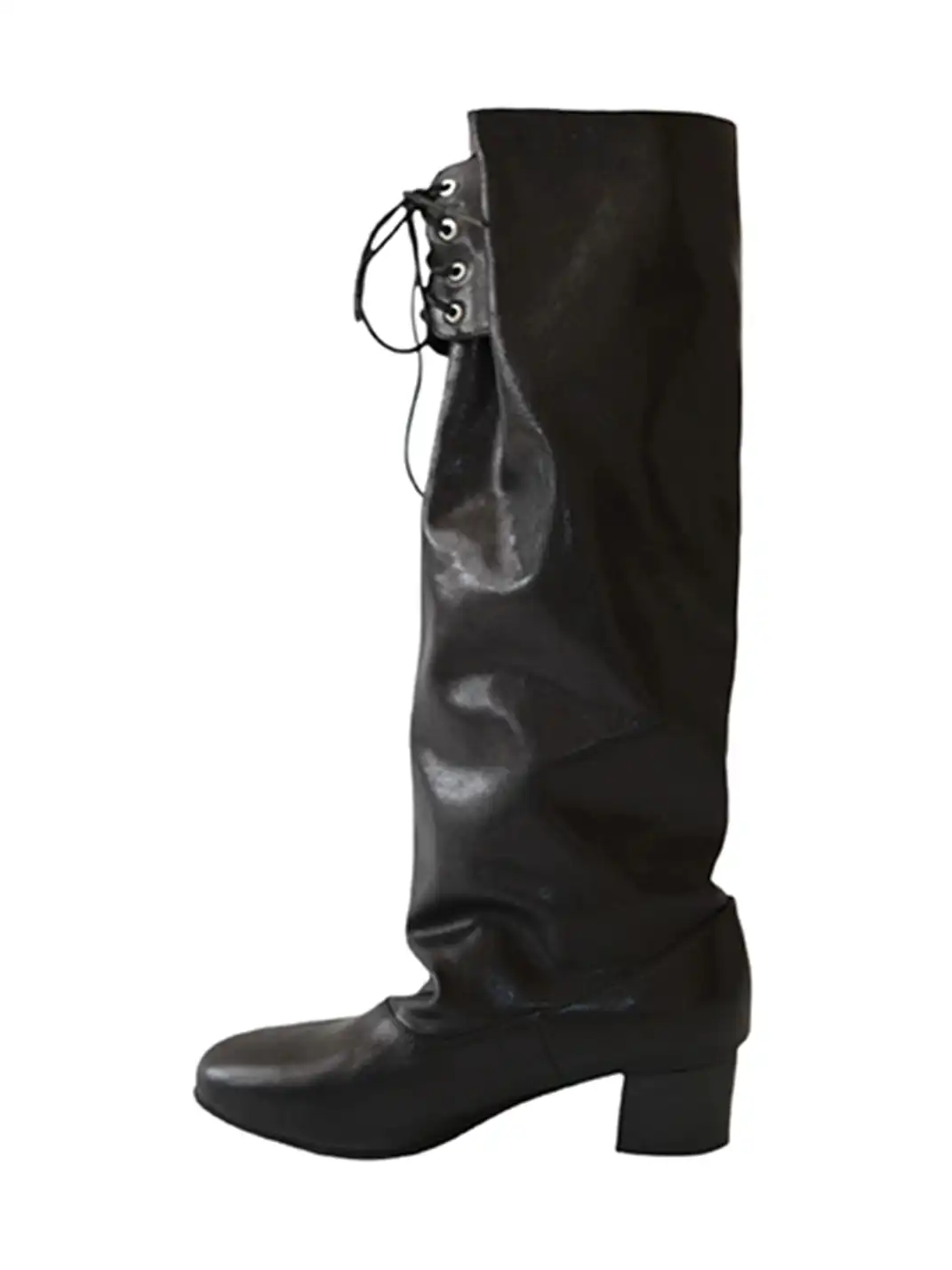Inthemirror | Round Toe Lace-Up Ruched Slouchy Boots