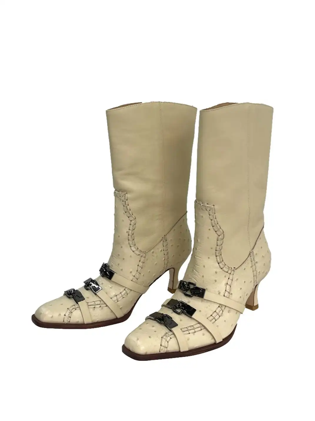 Inthemirror | Vintage Square Toe Metal Buckle Calf Boots
