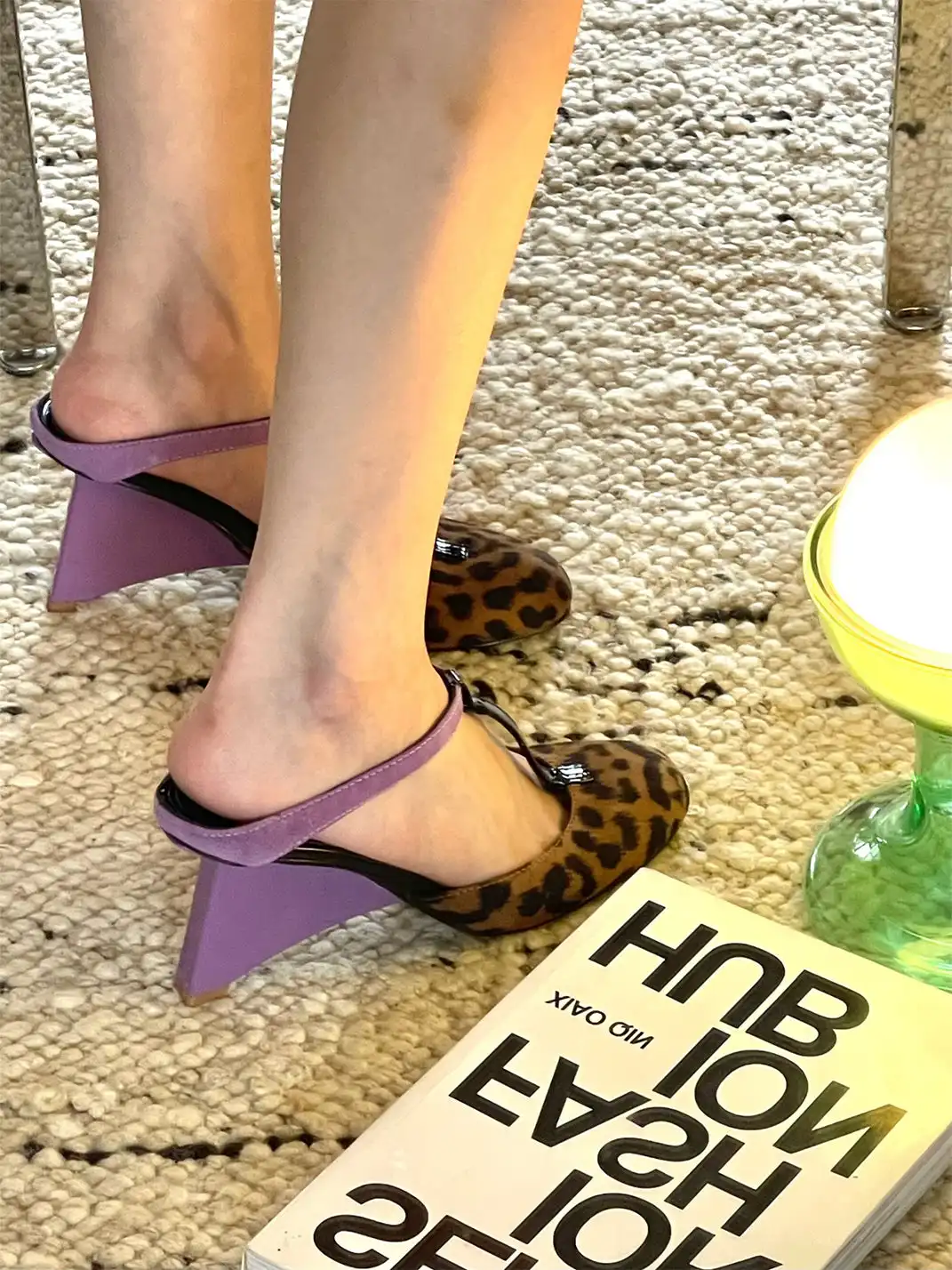 Inthemirror | Round Toe Color-Block Mule High-Heel Slippers