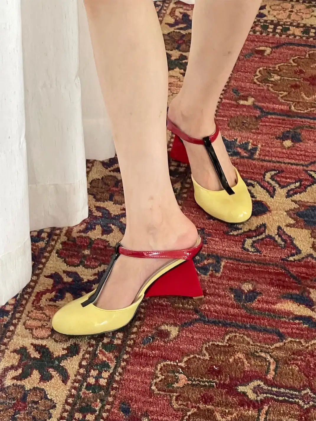 Inthemirror | Round Toe Color-Block Mule High-Heel Slippers