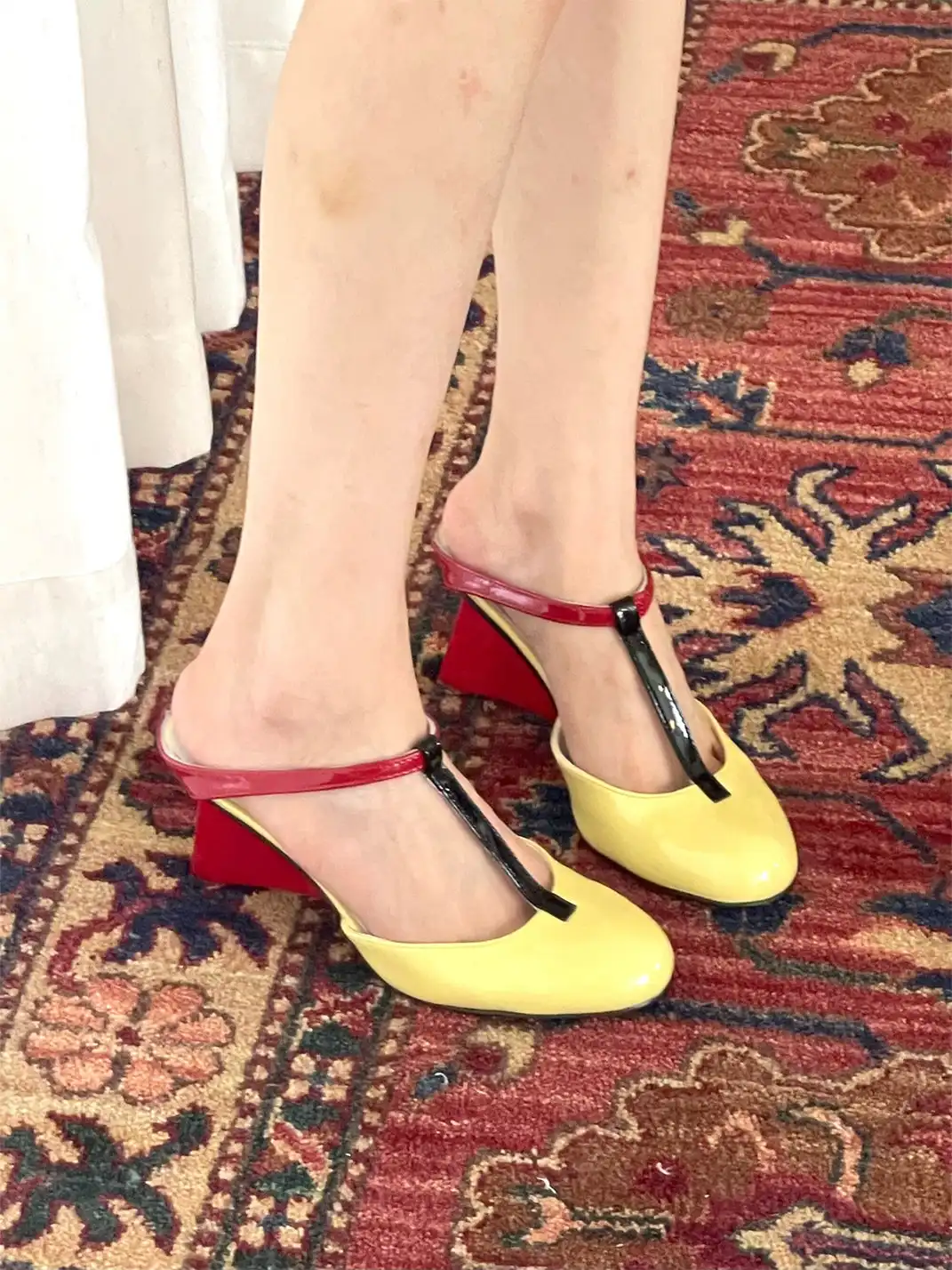 Inthemirror | Round Toe Color-Block Mule High-Heel Slippers