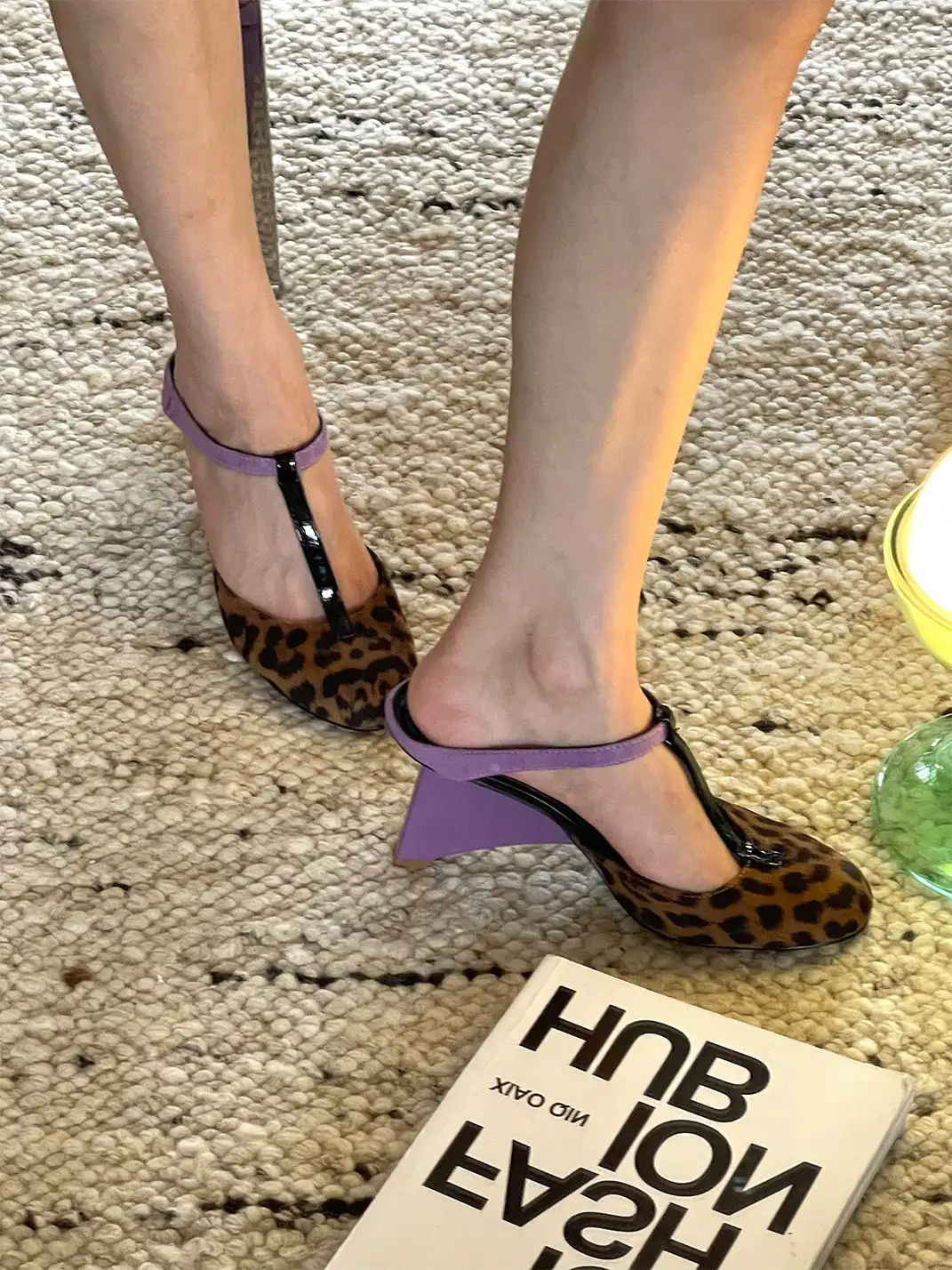 Inthemirror | Round Toe Color-Block Mule High-Heel Slippers