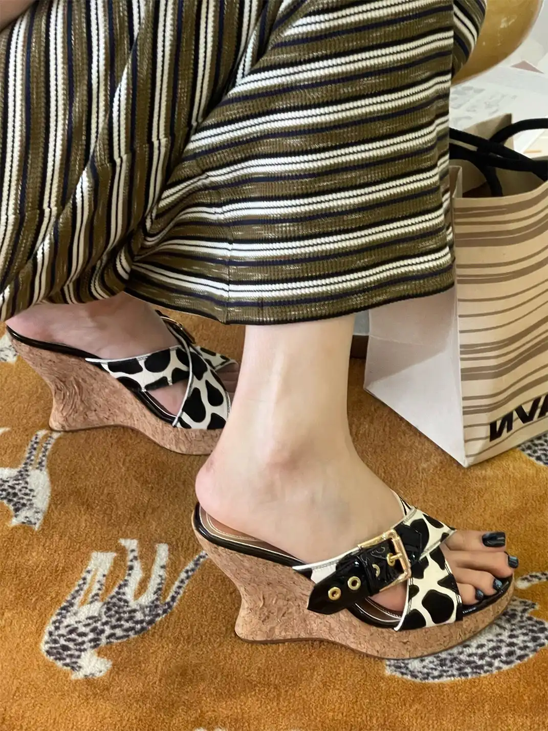 Inthemirror | Genuine Leather Platform One-Strap Wedge Slippers