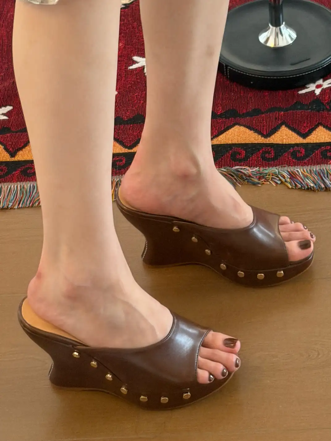 Inthemirror | Genuine Leather Platform One-Strap Wedge Slippers