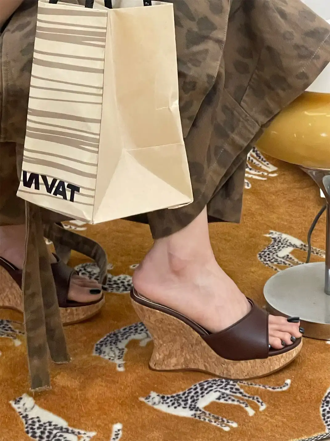 Inthemirror | Genuine Leather Platform One-Strap Wedge Slippers