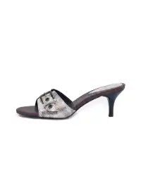 Inthemirror | Round Toe Snake Pattern One-Strap Heeled Slippers