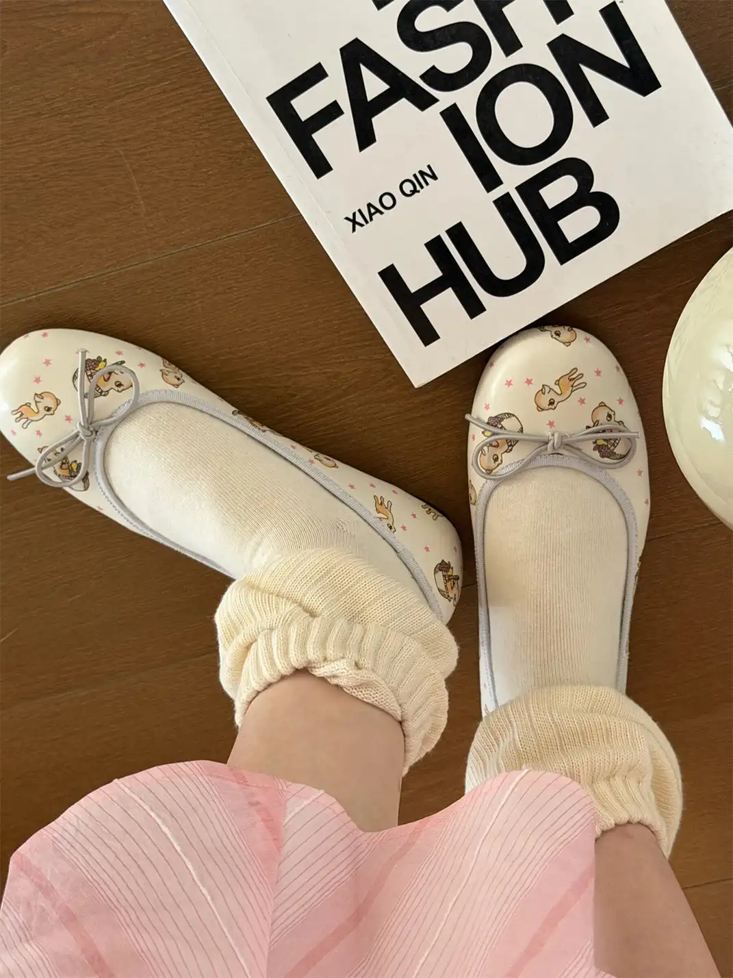 Inthemirror | Bow Printed Flat Ballet Shoes