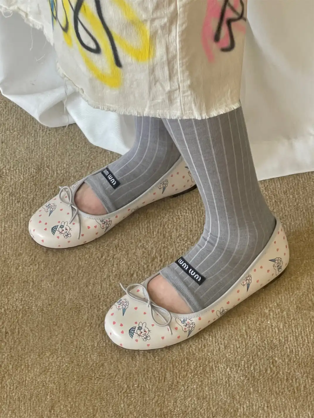 Inthemirror | Bow Printed Flat Ballet Shoes