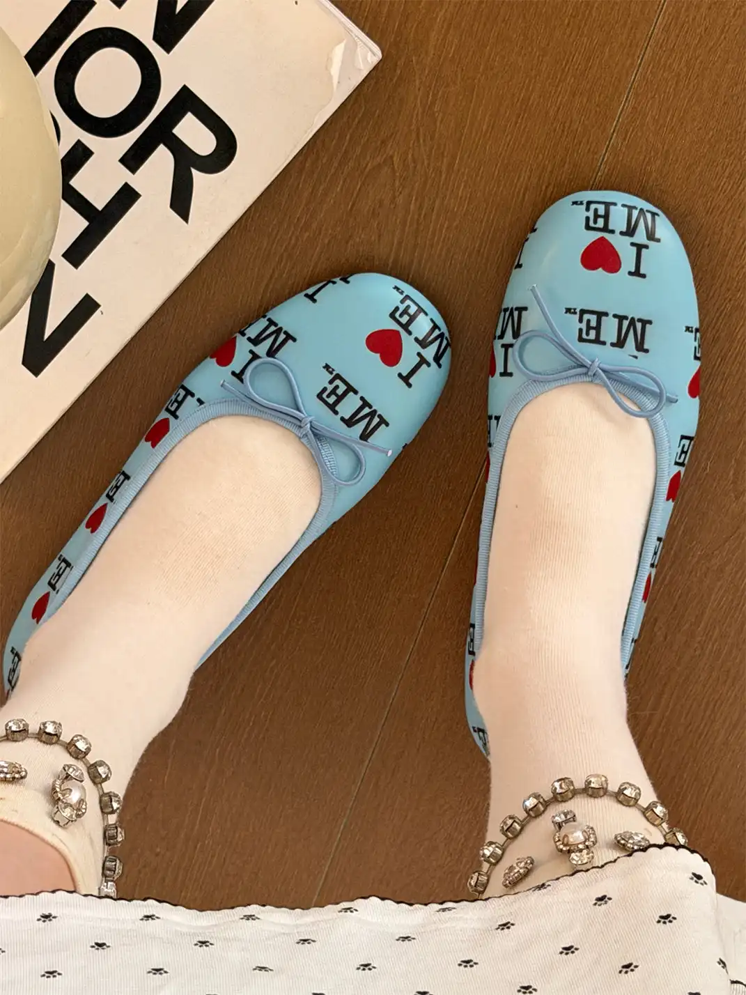 Inthemirror | Round Toe Letter Print Flat Shoes
