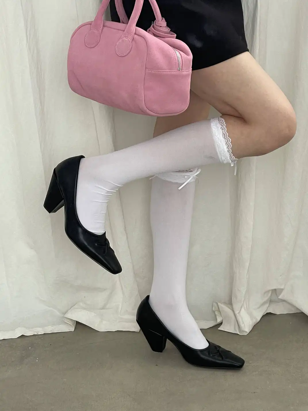 Inthemirror | Square Toe Genuine Leather Bow Print High Heels