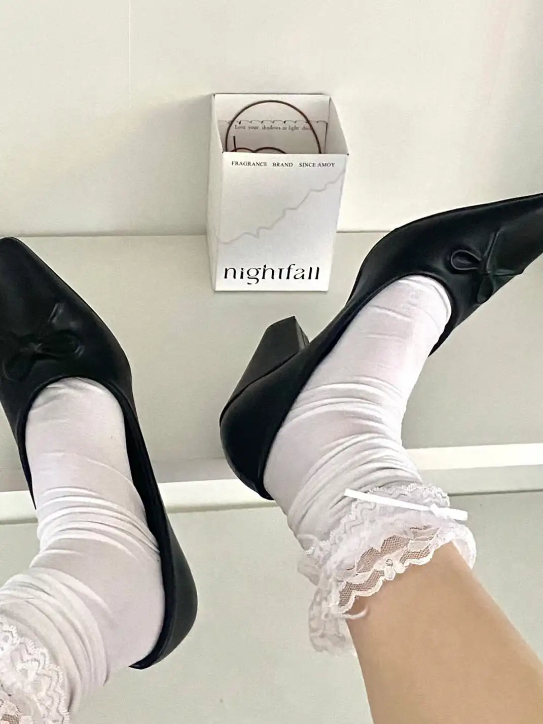Inthemirror | Square Toe Genuine Leather Bow Print High Heels
