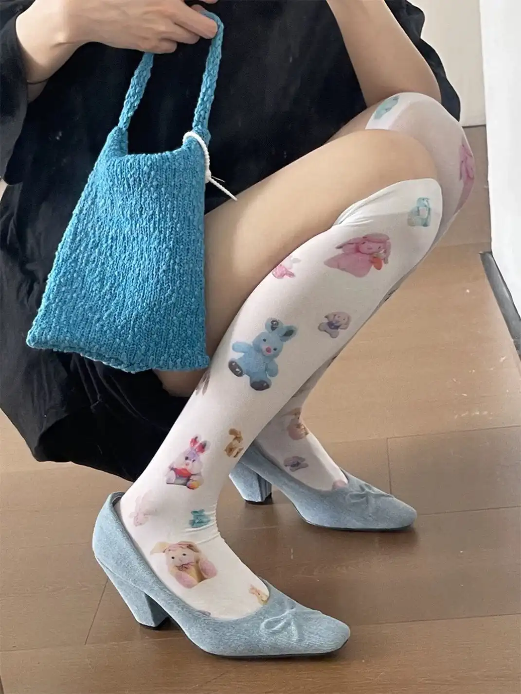 Inthemirror | Square Toe Genuine Leather Bow Print High Heels