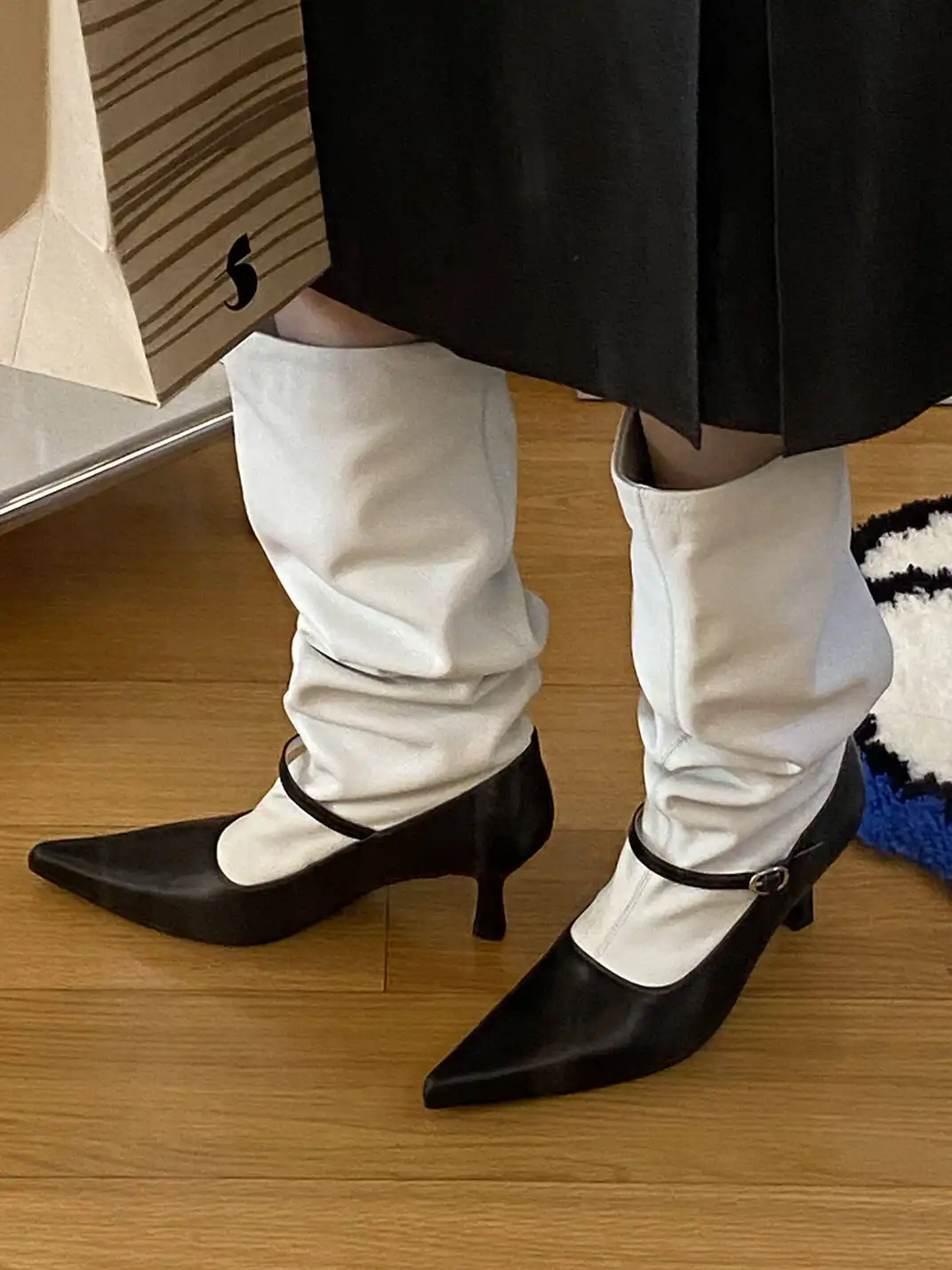 Inthemirror | Fake Two-Tone Color Block Pointed Toe High Heel Boots