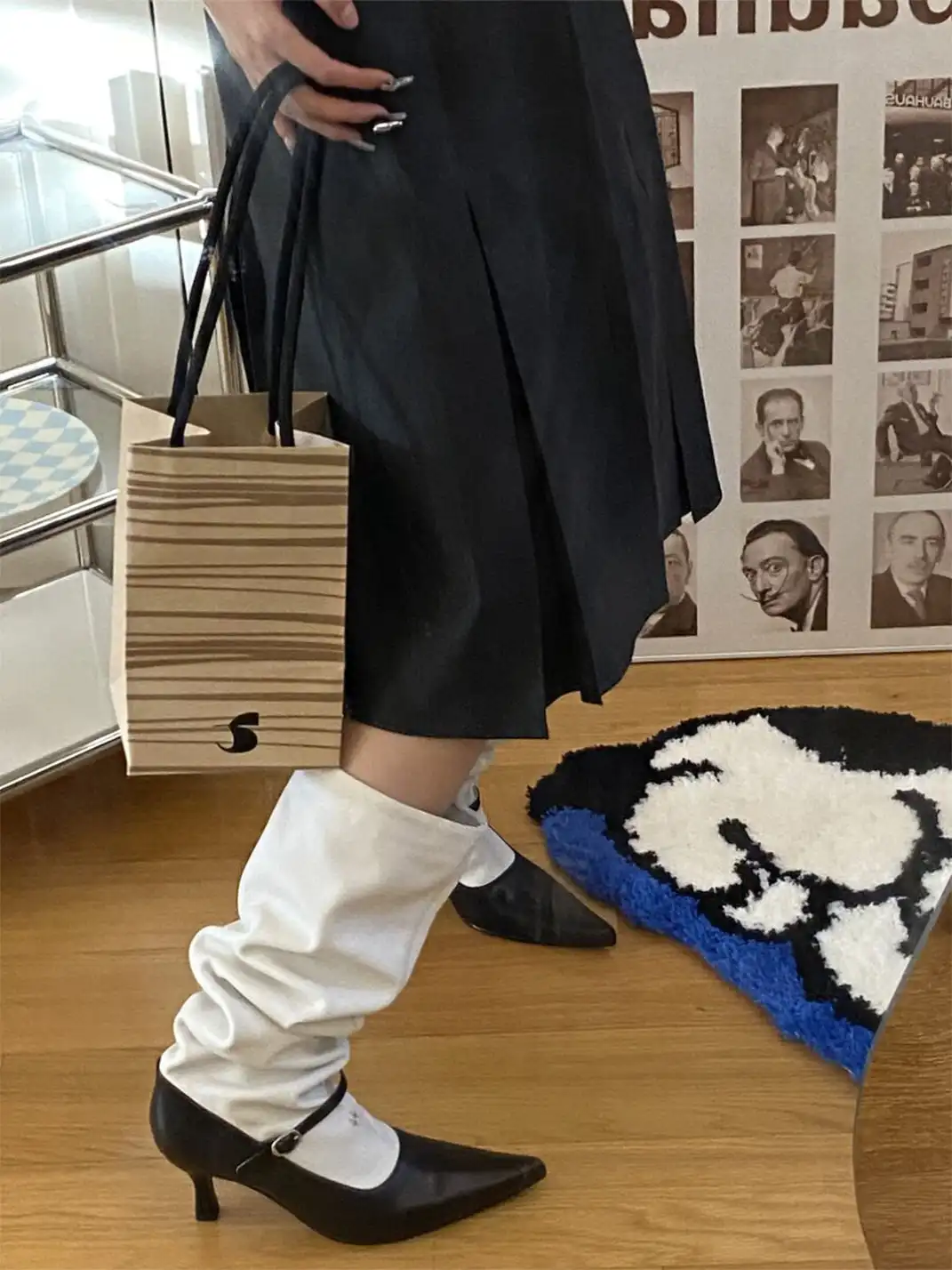 Inthemirror | Fake Two-Tone Color Block Pointed Toe High Heel Boots