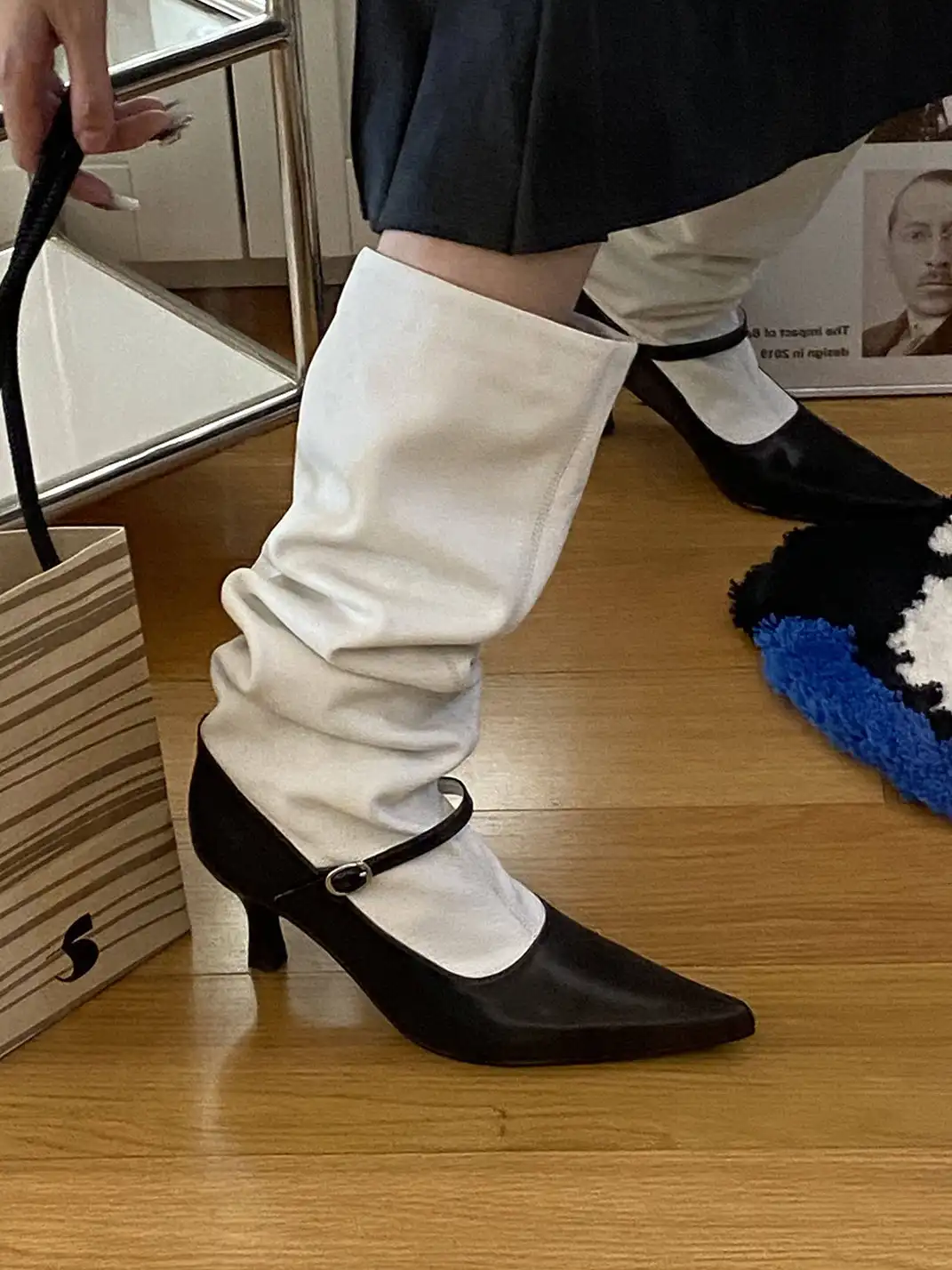 Inthemirror | Fake Two-Tone Color Block Pointed Toe High Heel Boots