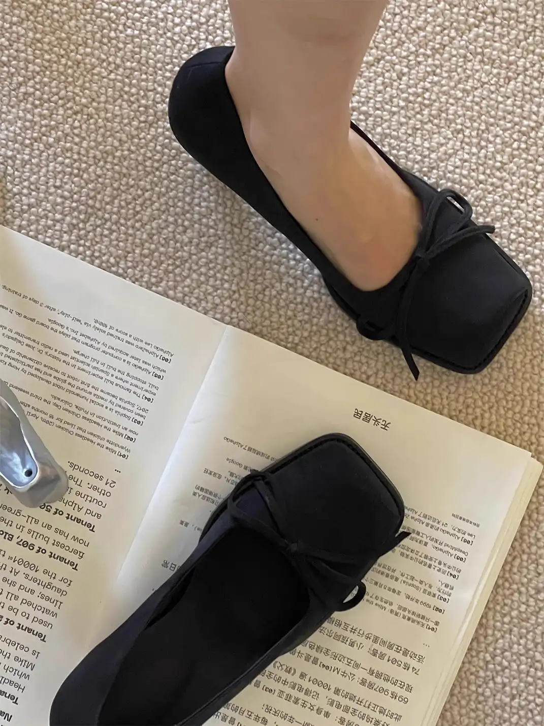 Inthemirror | Square Toe Matte Bow High Heels