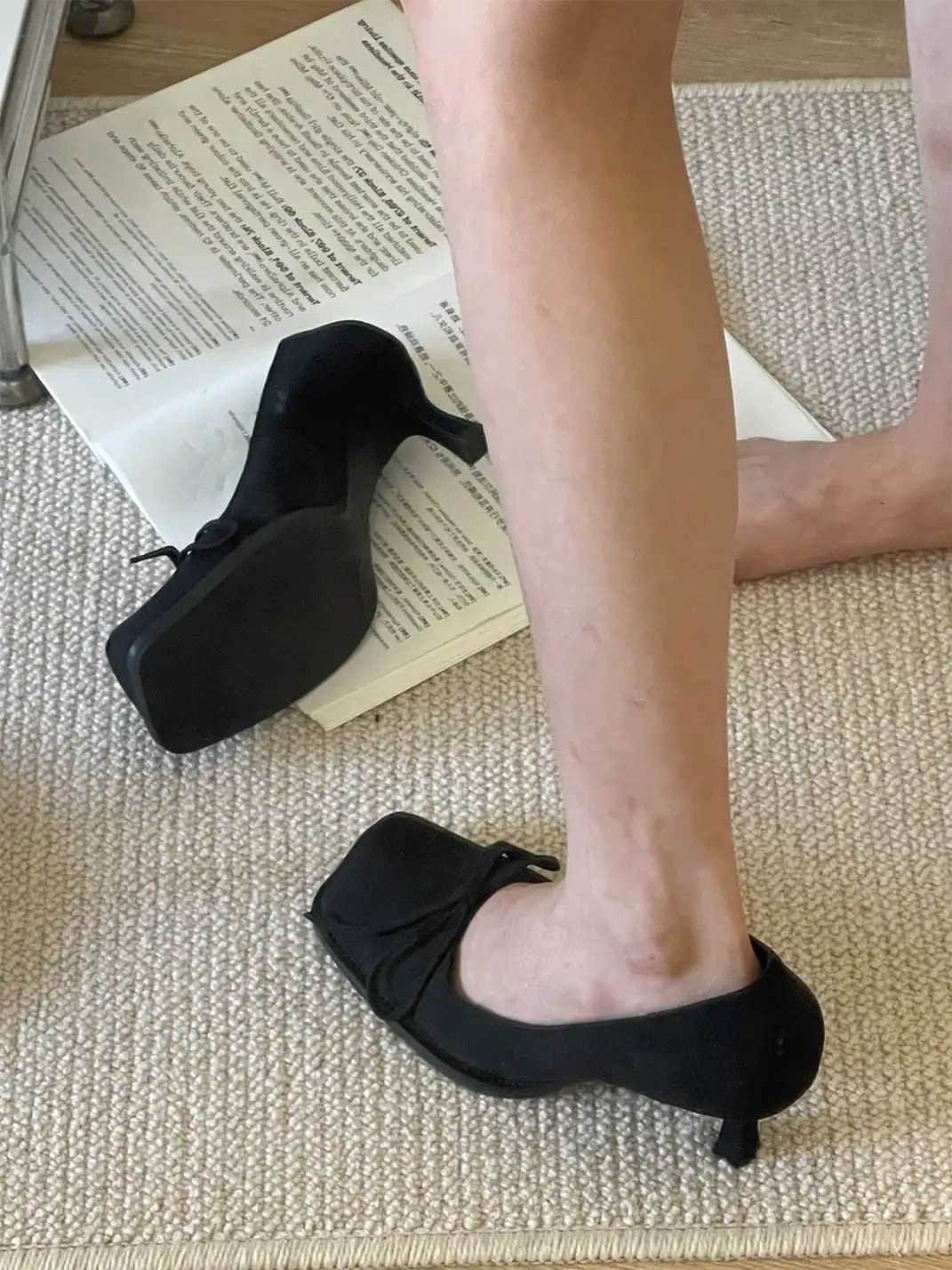 Inthemirror | Square Toe Matte Bow High Heels