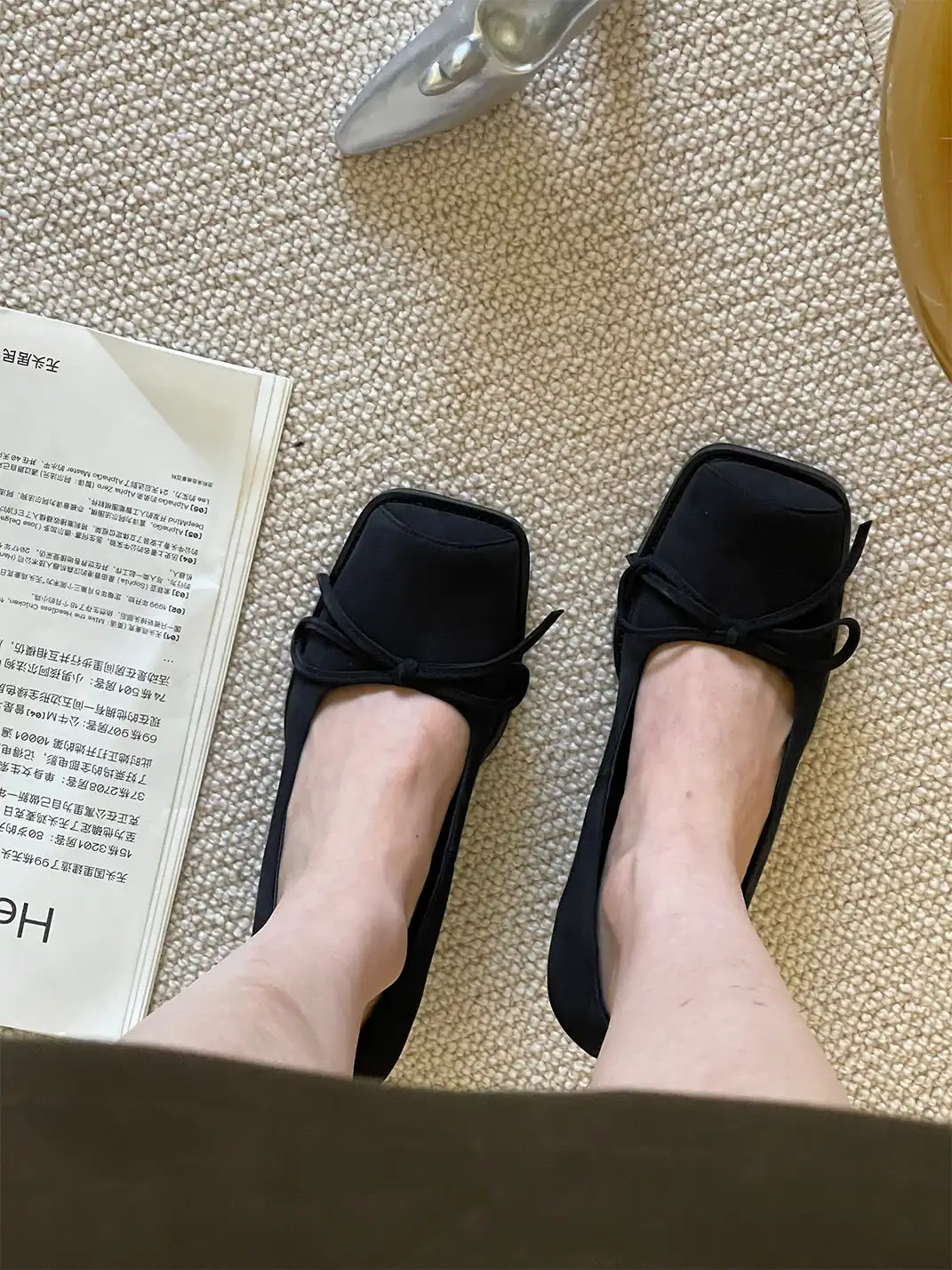 Inthemirror | Square Toe Matte Bow High Heels