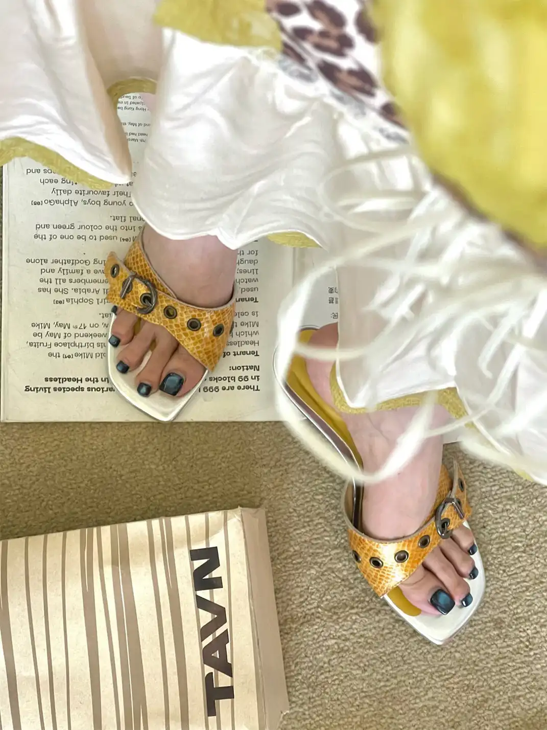 Inthemirror | Square Toe Snake Pattern Color Block Heeled Slippers