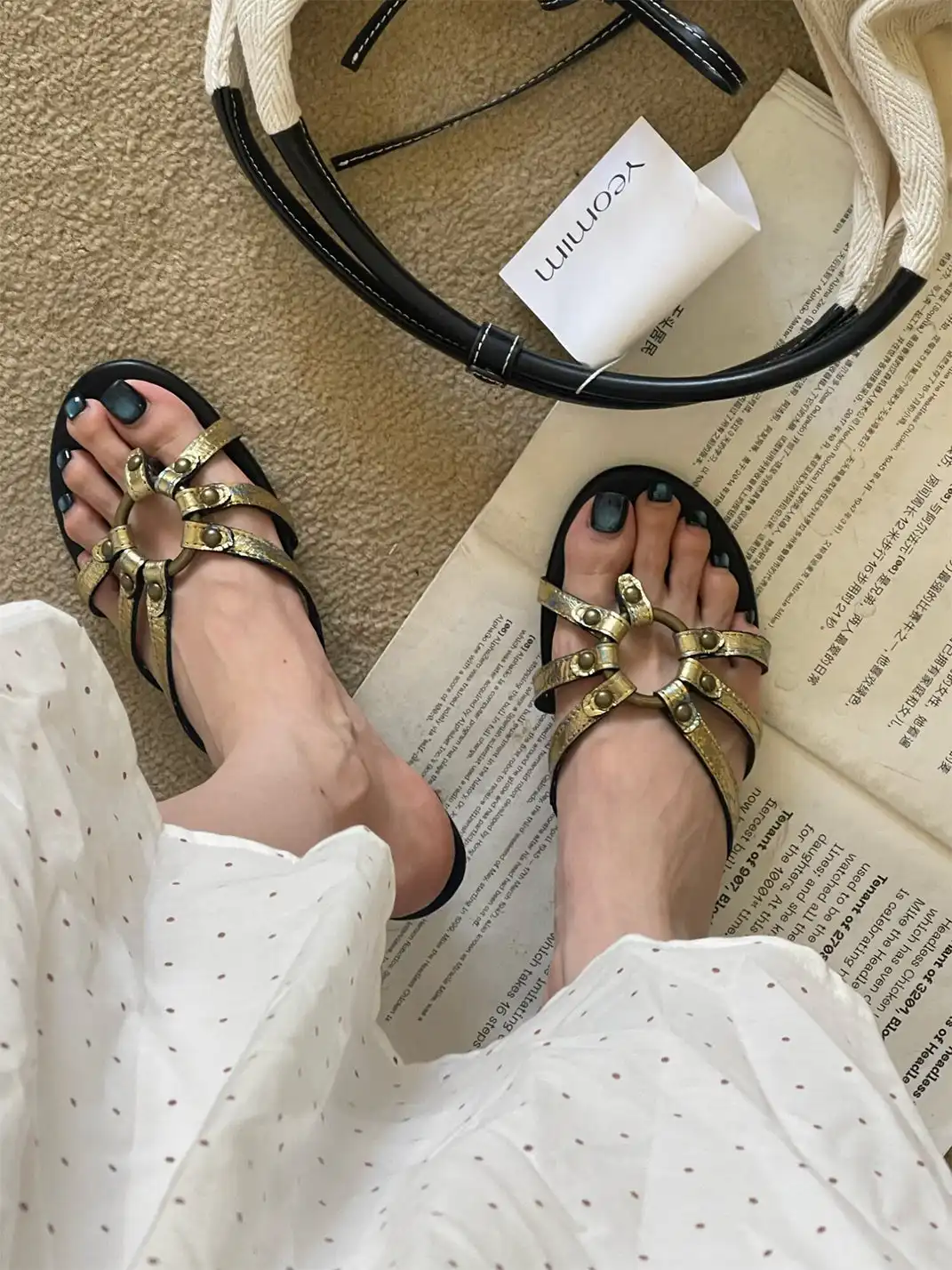 Inthemirror | Cracked Metal Thong Heeled Slippers
