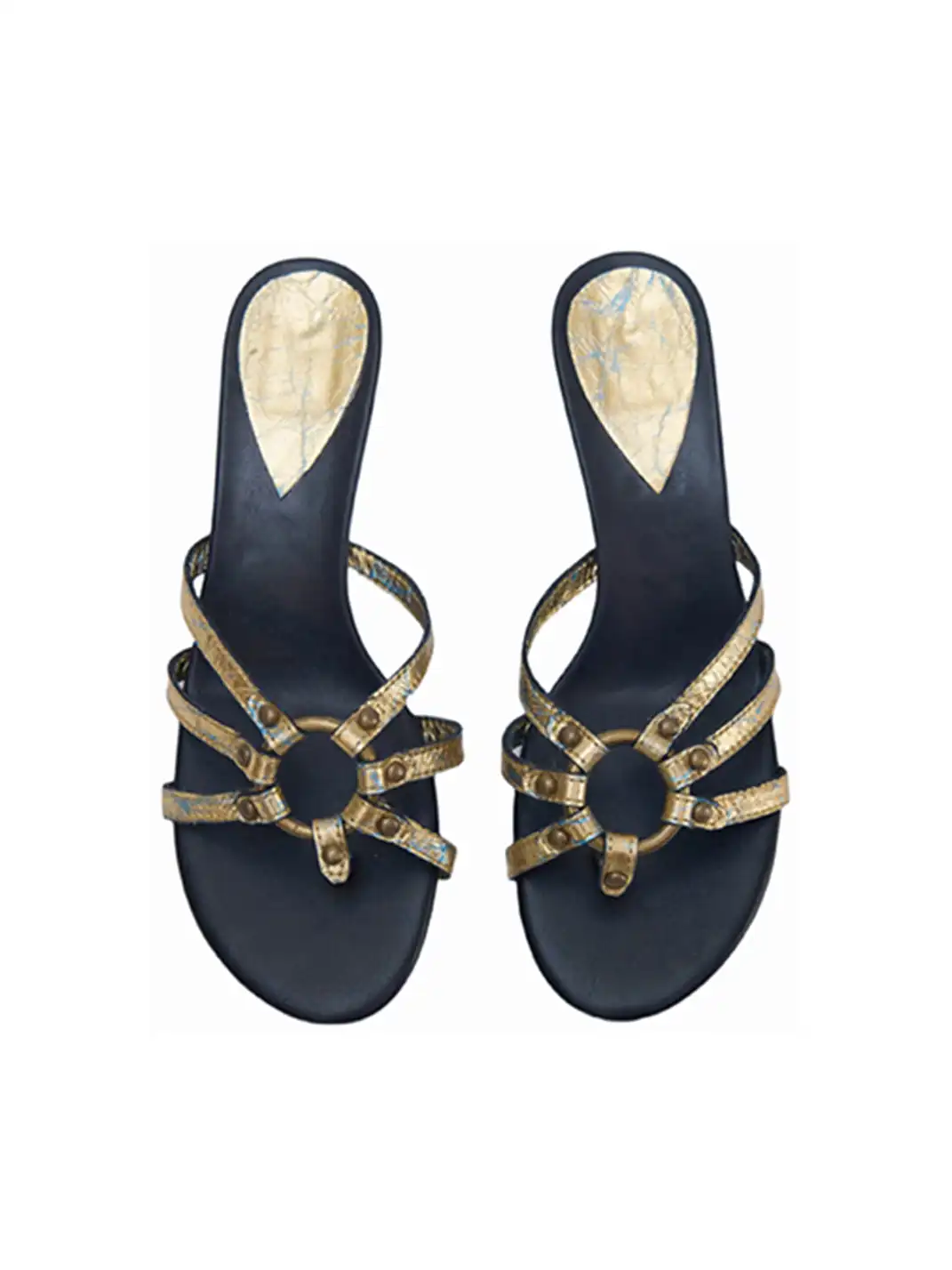 Inthemirror | Cracked Metal Thong Heeled Slippers