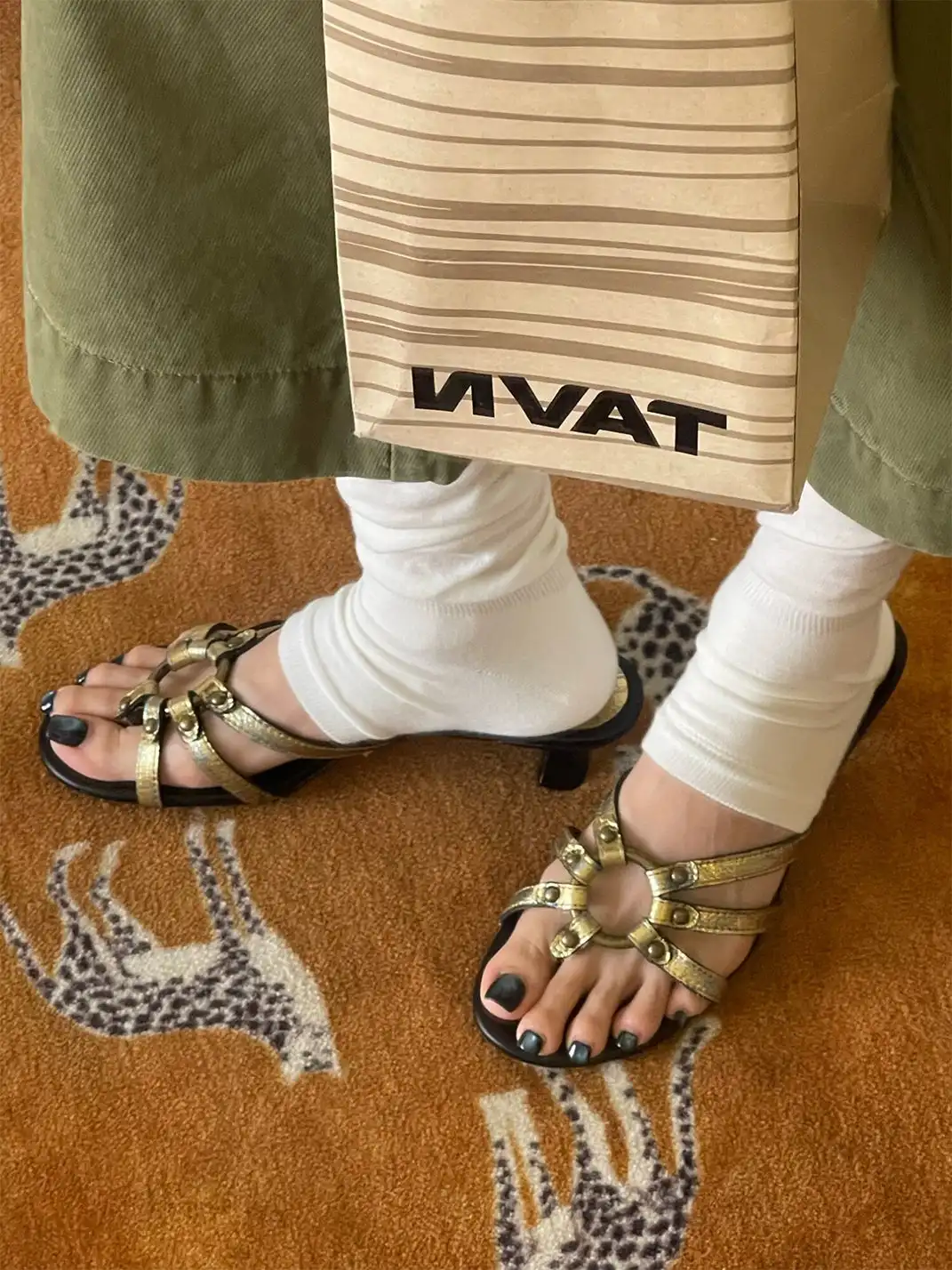 Inthemirror | Cracked Metal Thong Heeled Slippers