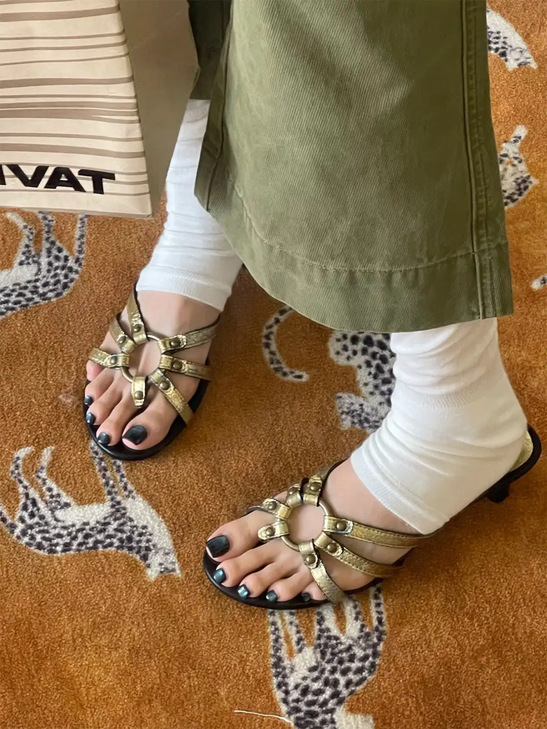 Inthemirror | Cracked Metal Thong Heeled Slippers