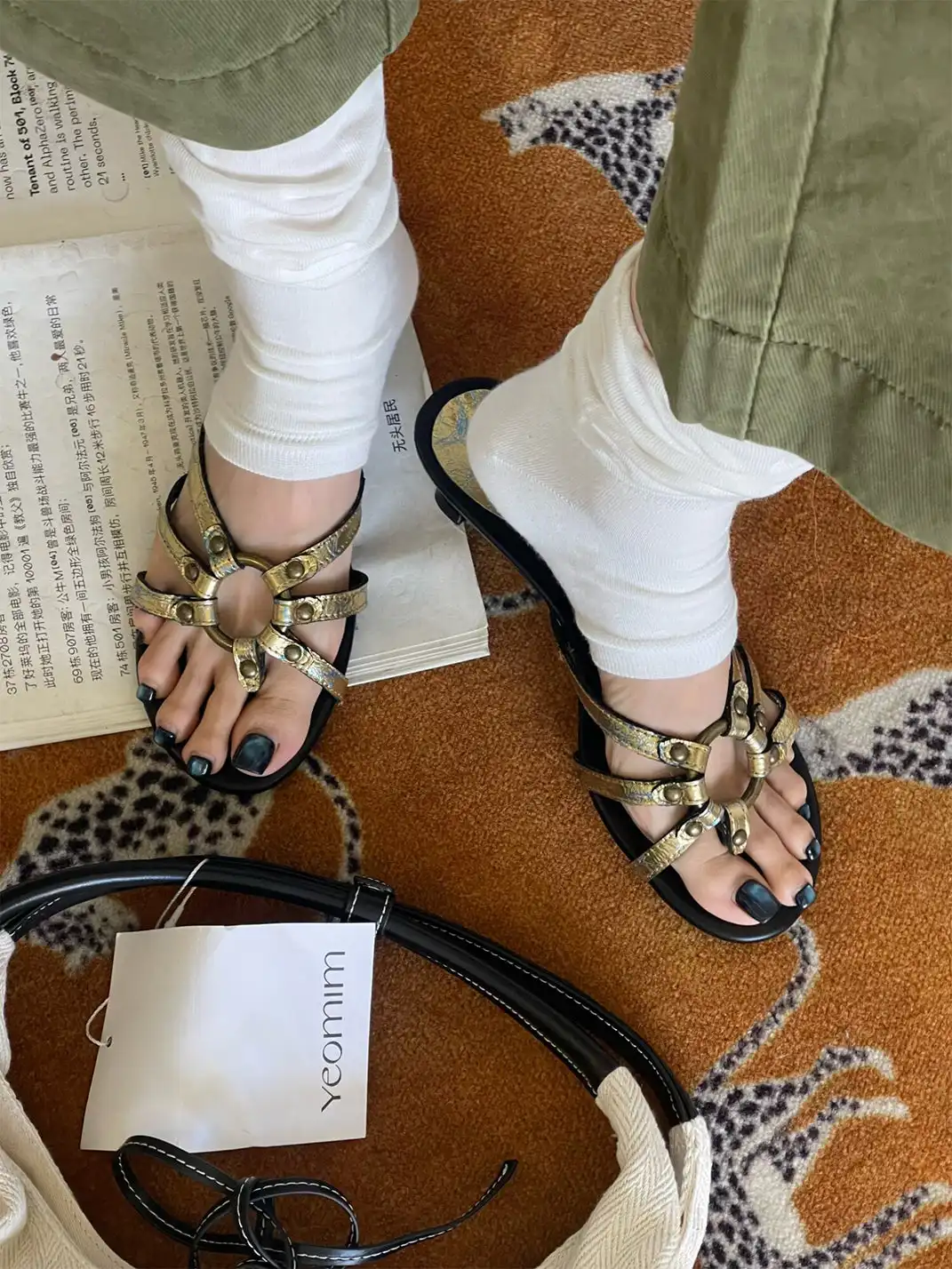 Inthemirror | Cracked Metal Thong Heeled Slippers