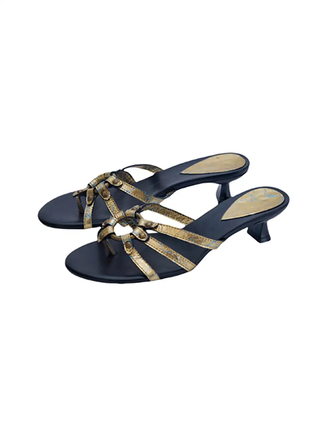 Inthemirror | Cracked Metal Thong Heeled Slippers