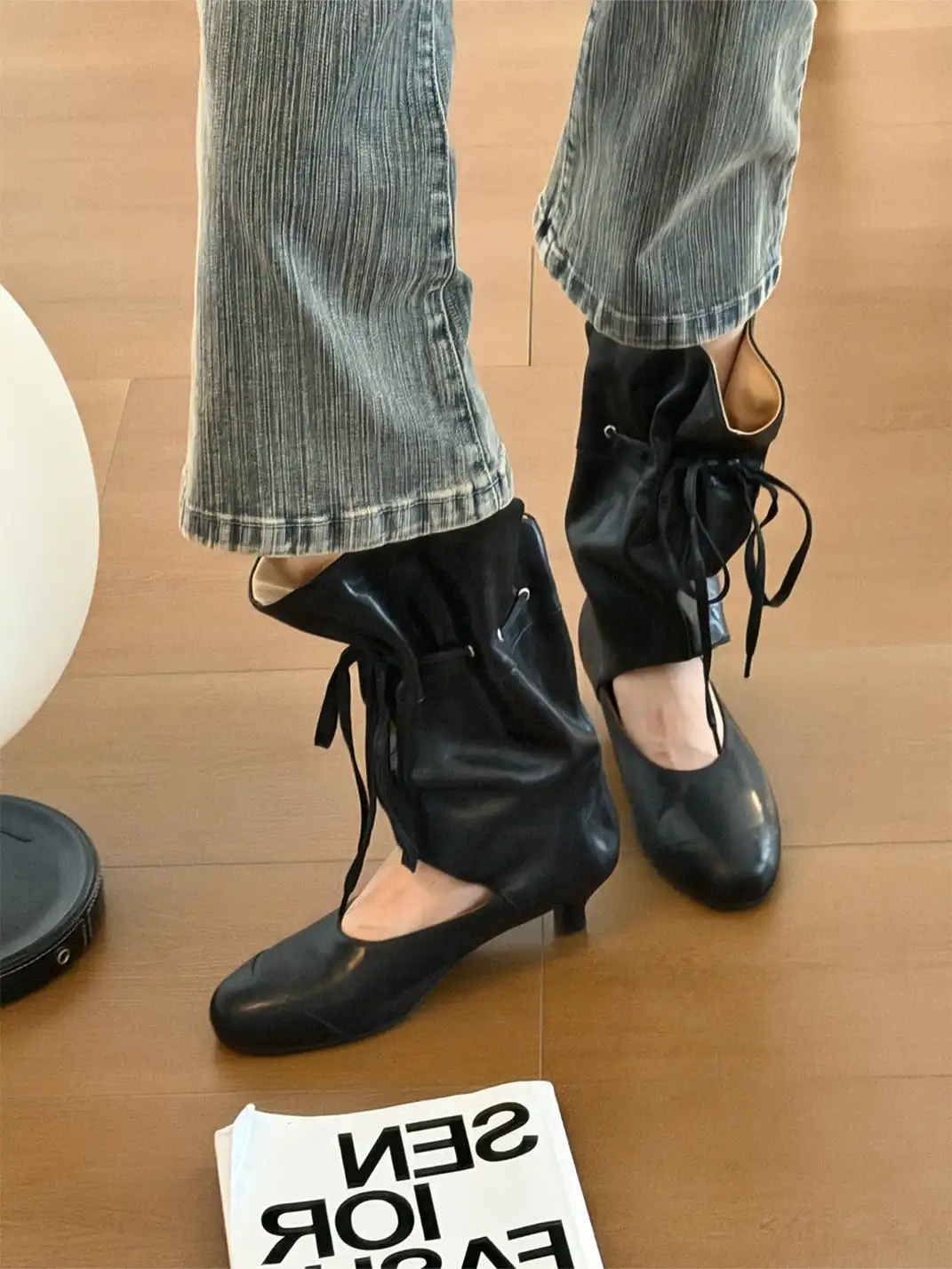 Inthemirror | Round Toe Mid-Calf Lace-Up Sandal Boots