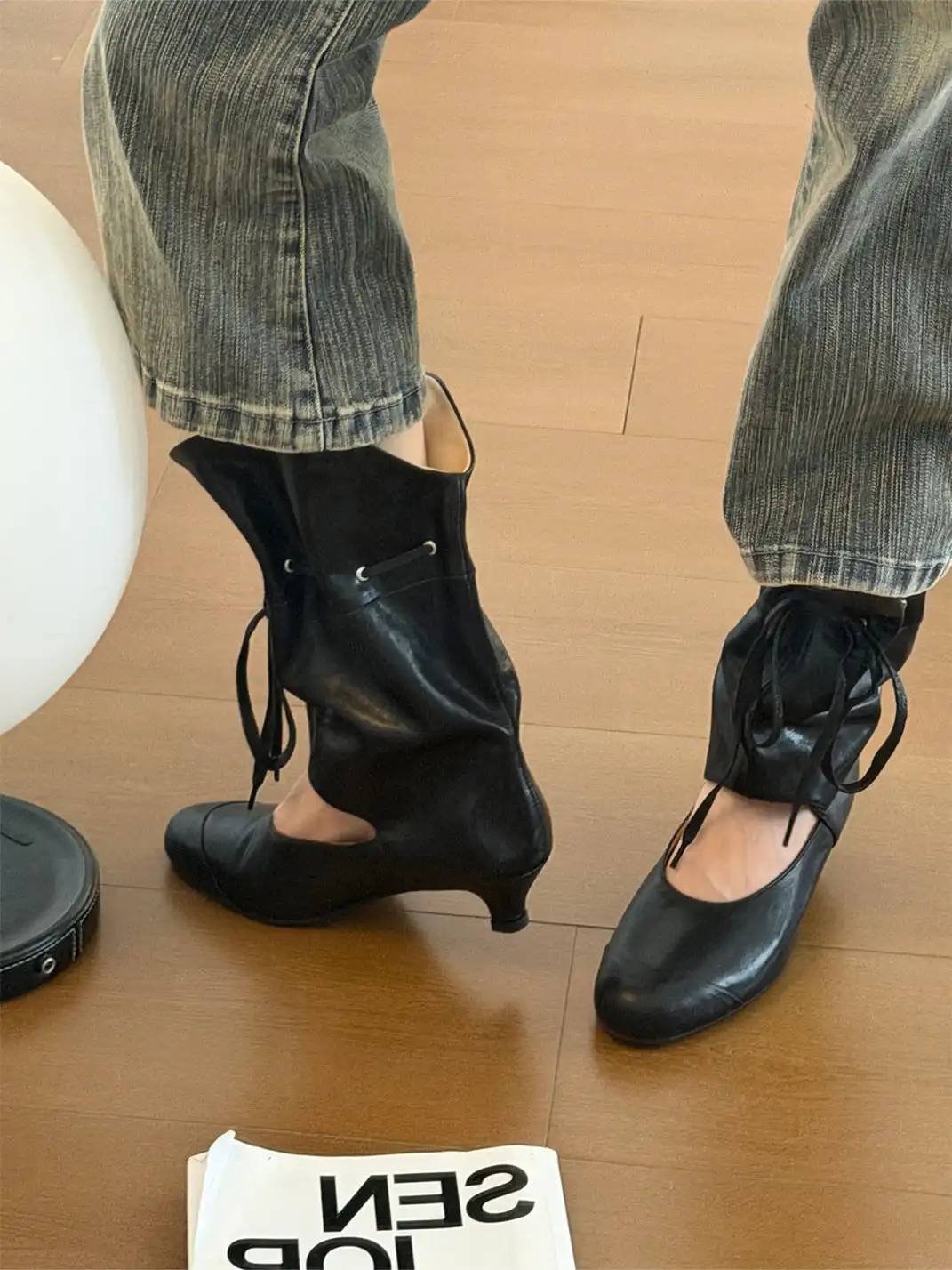 Inthemirror | Round Toe Mid-Calf Lace-Up Sandal Boots