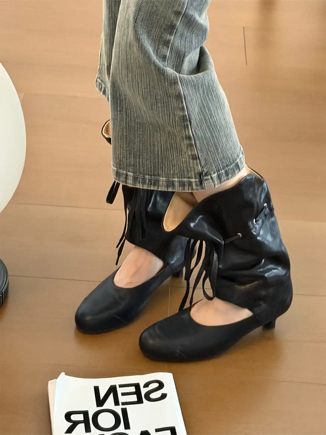 Inthemirror | Round Toe Mid-Calf Lace-Up Sandal Boots