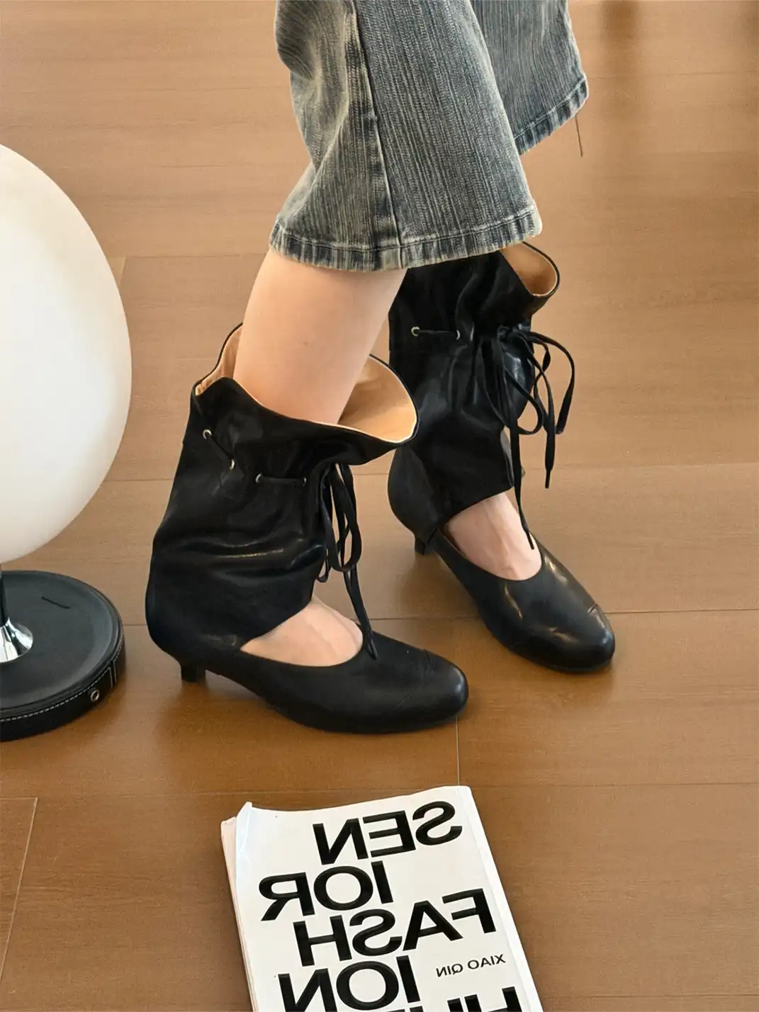 Inthemirror | Round Toe Mid-Calf Lace-Up Sandal Boots