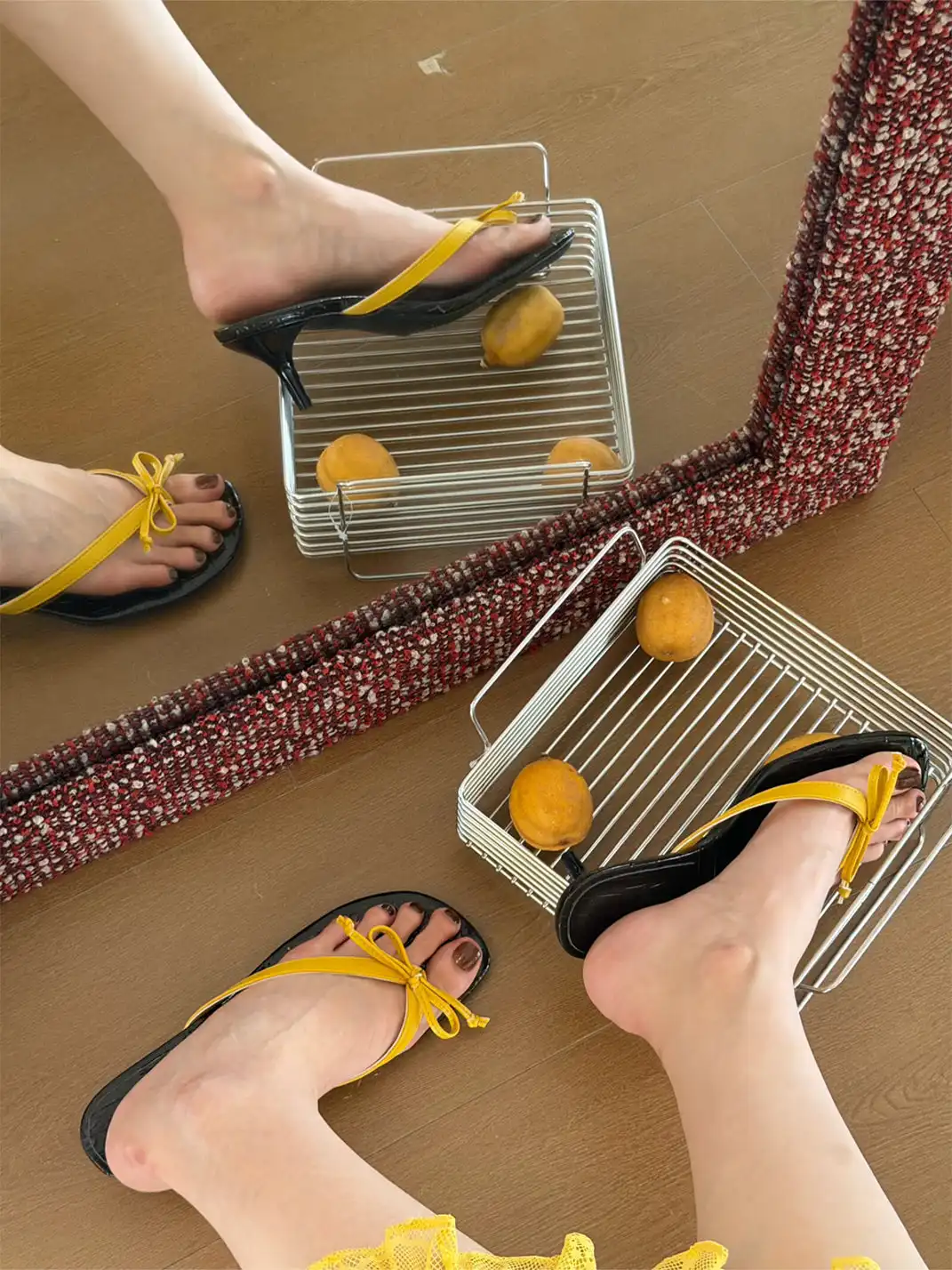 Inthemirror | Square Toe Bow High Heel Thong Sandals
